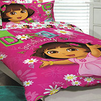 Dress the bed with quilt  and duvet covers for kids