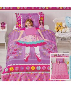 Sweet dreams of becoming a cute ballerina on pointe become a reality as your little one sleeps at night with this beautiful reversible duvet set.