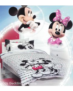 NEW DISNEY BED SKIRT MICKEY AND MINNIE LOVE THEME STRIPED WHITE & BLACK TWIN 